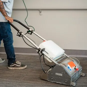 Commercial floor scrubber deep cleaning tile