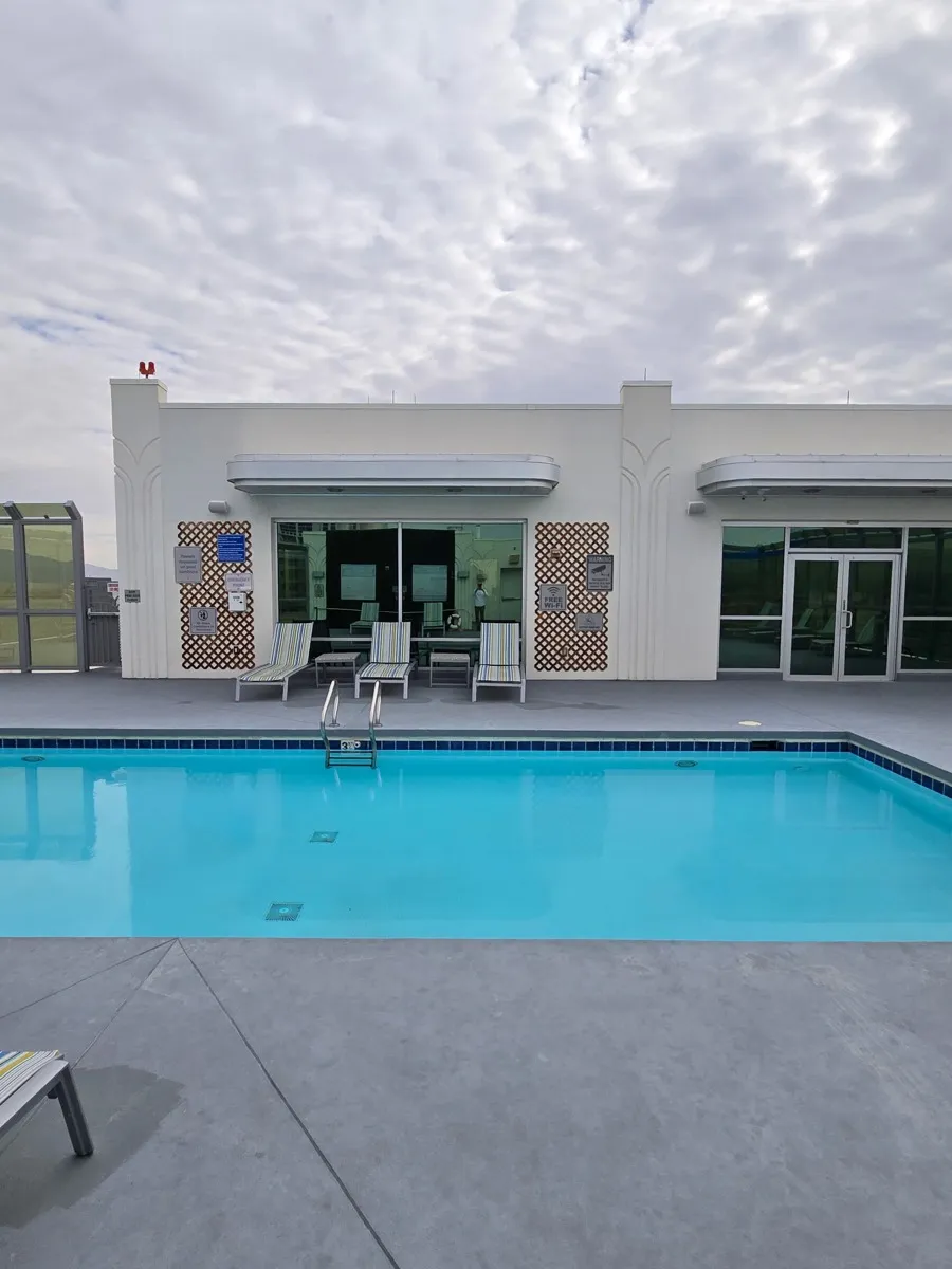 Rooftop pool deck cleaning amenity area
