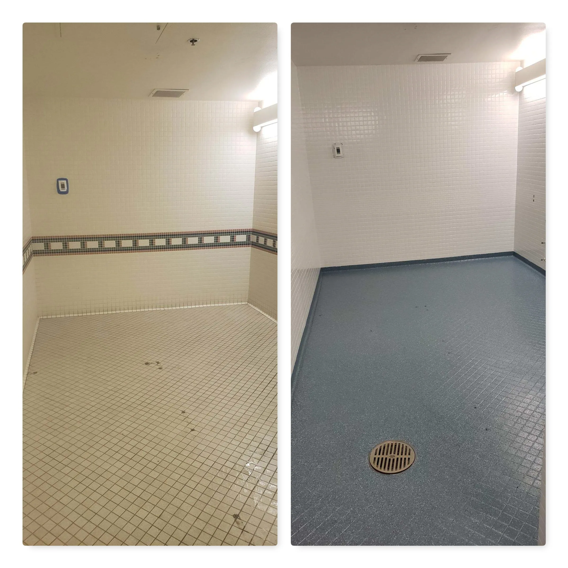 Restroom tile SaniGLAZE before and after - tile and grout restoration Las Vegas