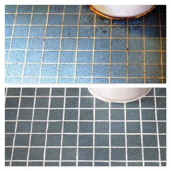 Tile and grout restoration before and after Henderson commercial facility