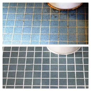 Tile and grout restoration before and after on a commercial floor